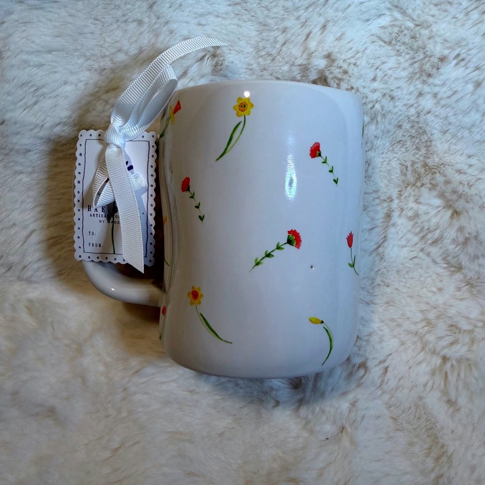 Rae Dunn SAVED Floral Coffee Mug White Ceramic Wildflower Magenta Artisan 213